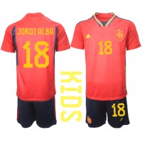 Spanien Jordi Alba #18 Hjemme Trøje Børn VM 2022 Kortærmet (+ Korte bukser)